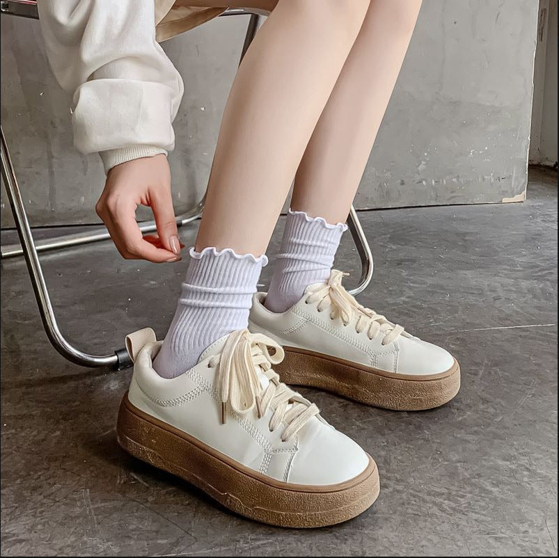 1 pair of ruffled JK socks for women mid-tube spring, autumn and summer solid color Japanese lace pile socks