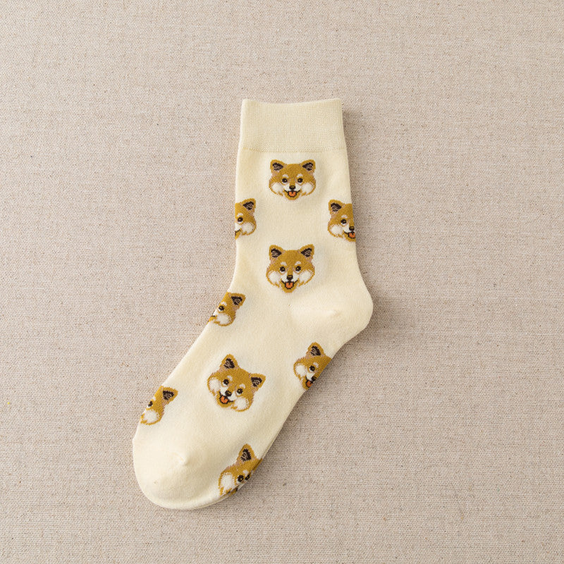 New Cute Cartoon Middle Tube Socks Creative Female Sokken Shiba Inu Dalmatian Malzis socks