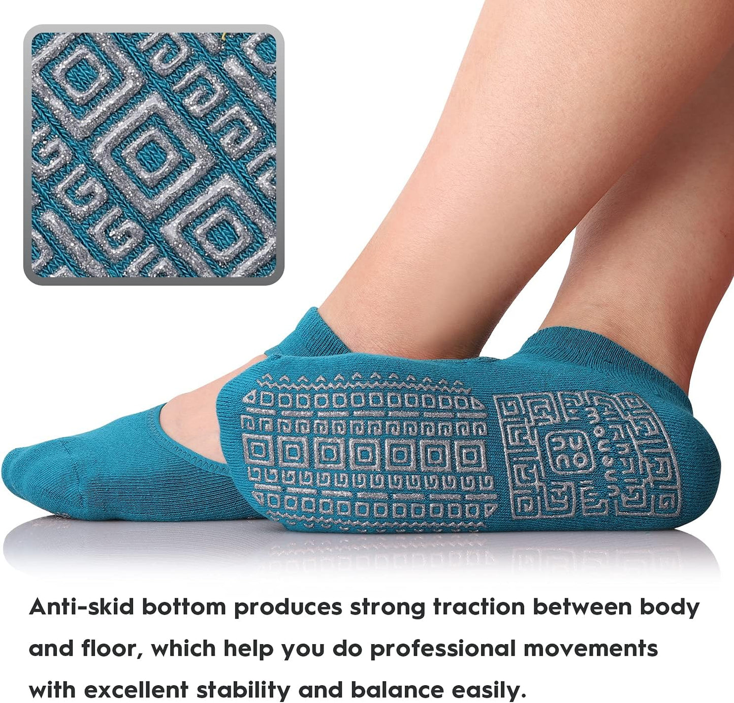 Non Slip Grip Yoga Socks for Women with Cushion for Pilates, Barre, Home