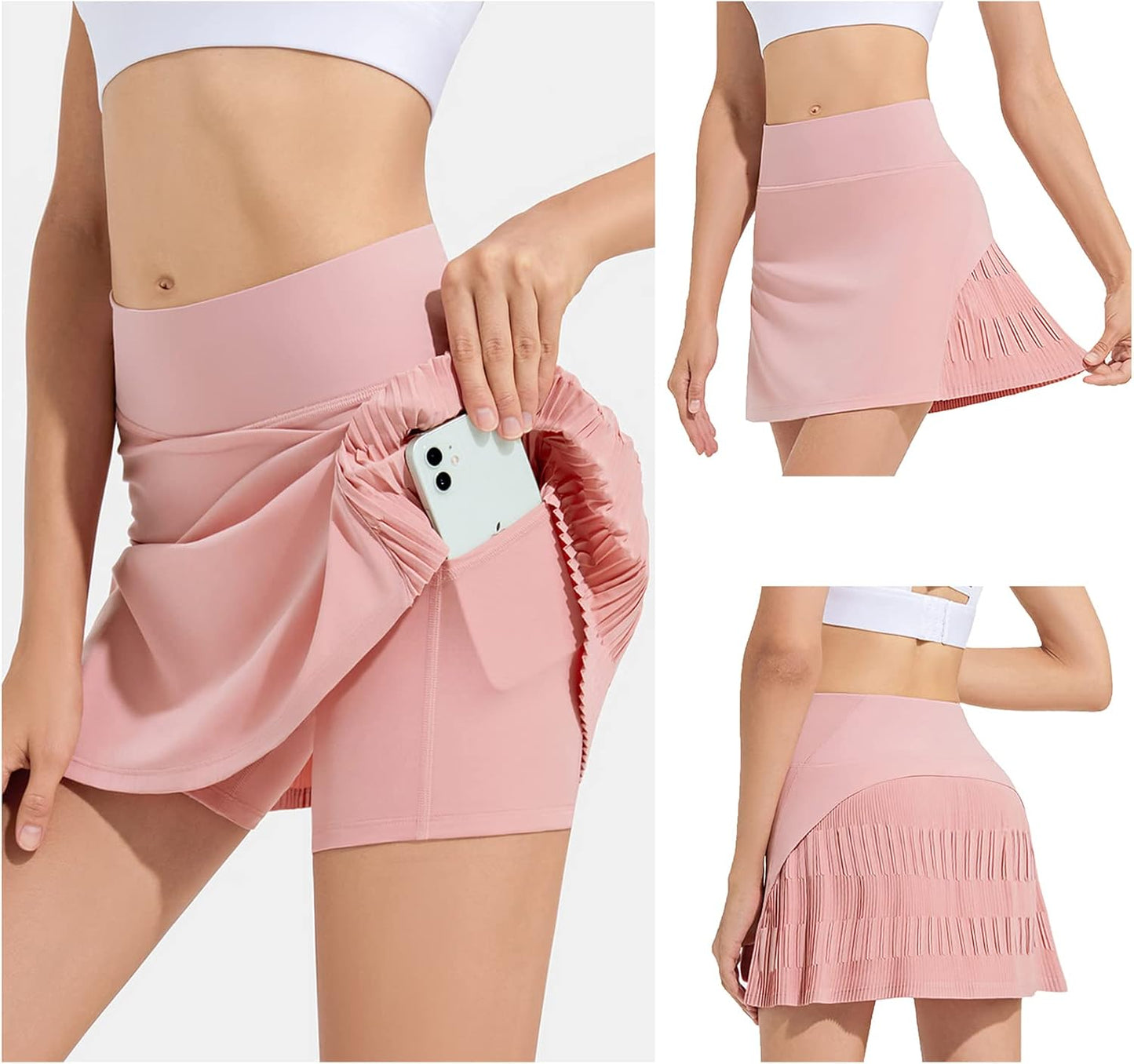 Women'S Pleated Tennis Skirts with Pockets Lightweight Athletic Skorts Shorts High Waisted Mini Golf Skirt Dk16 Pink Large