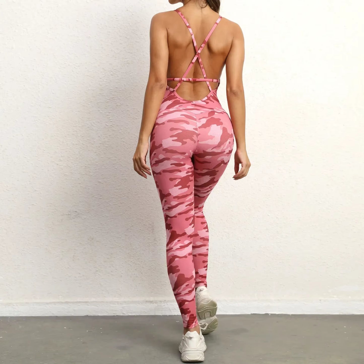 Seamless Yoga Jumpsuits Sports Fitness Backless Hip-Lifting Running Jumpsuits Training Dance Dress Gym Workout Clothes for Women