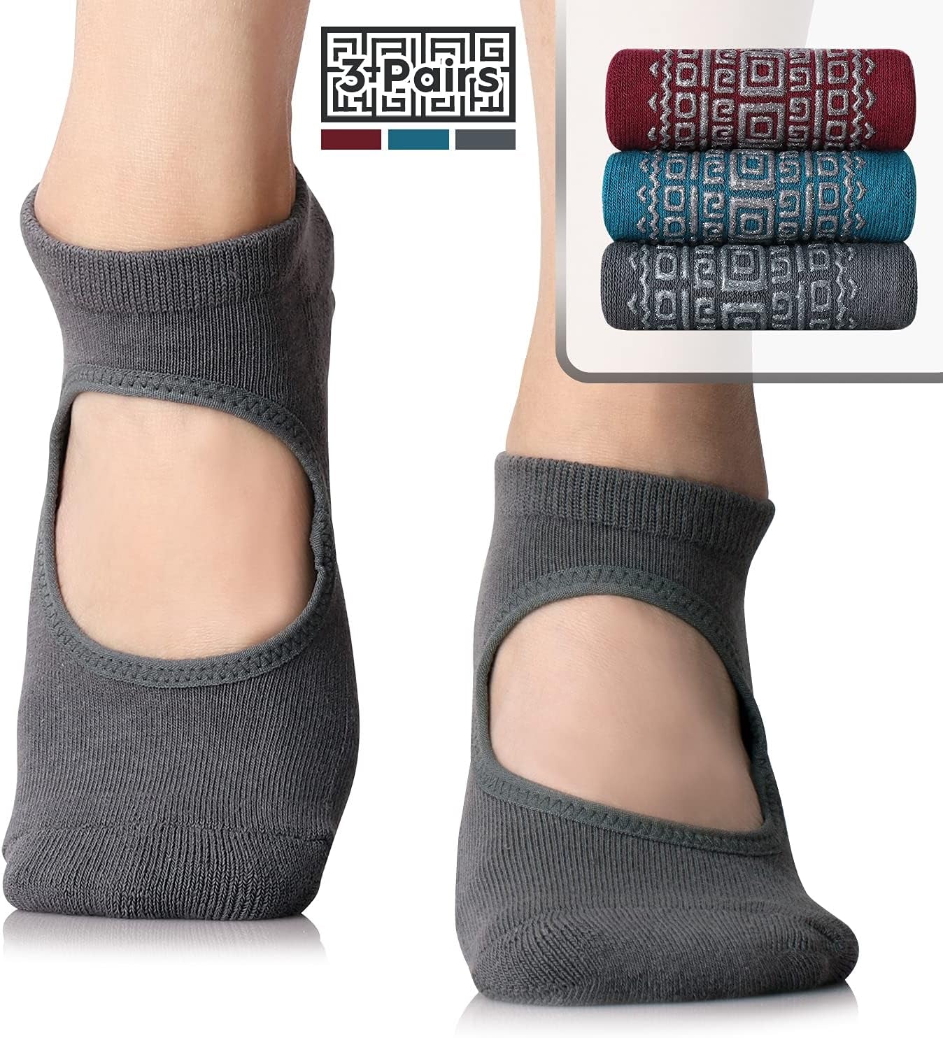 Non Slip Grip Yoga Socks for Women with Cushion for Pilates, Barre, Home