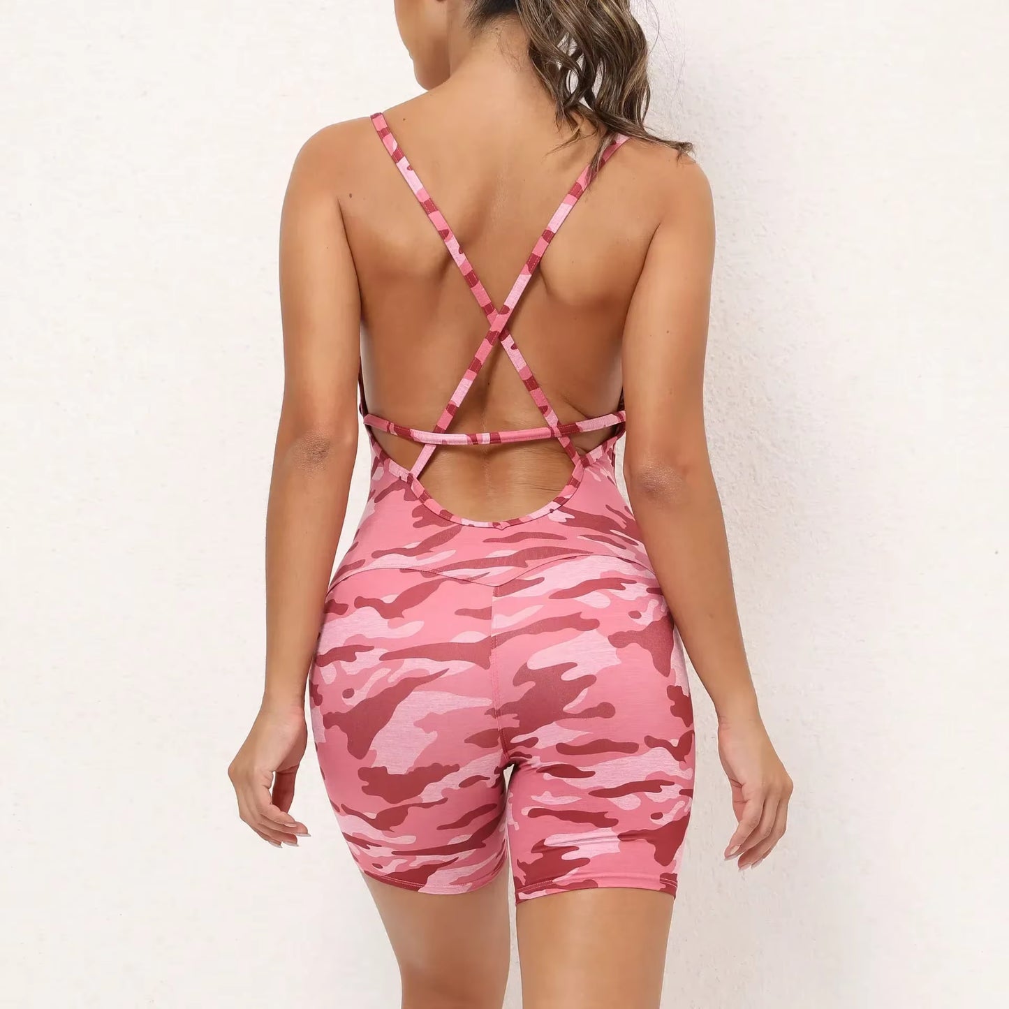 Seamless Yoga Jumpsuits Sports Fitness Backless Hip-Lifting Running Jumpsuits Training Dance Dress Gym Workout Clothes for Women