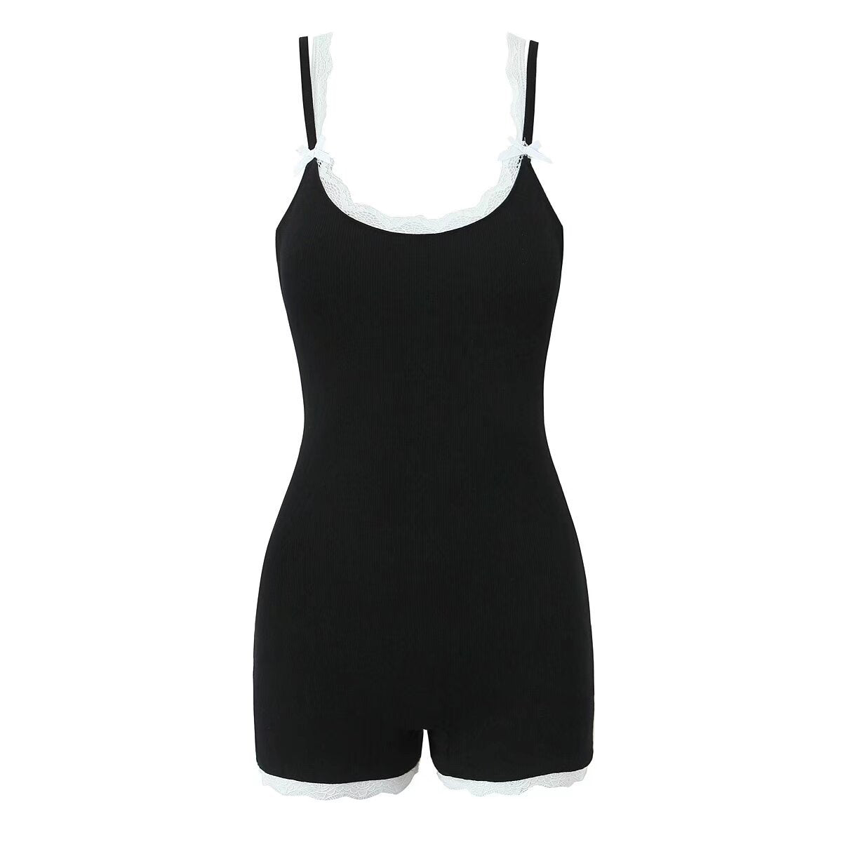 Two tone knitted sleeveless lace edge jumpsuit