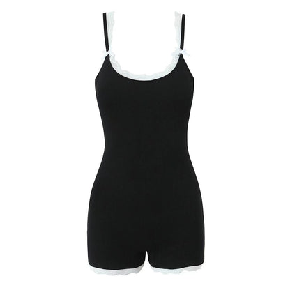 Two tone knitted sleeveless lace edge jumpsuit
