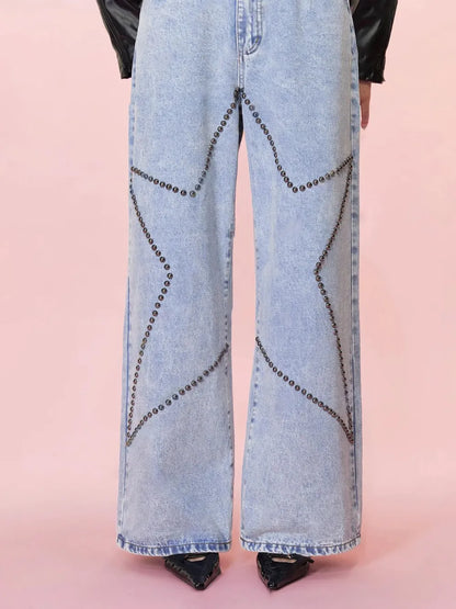 Loose retro nail bead jeans and pants