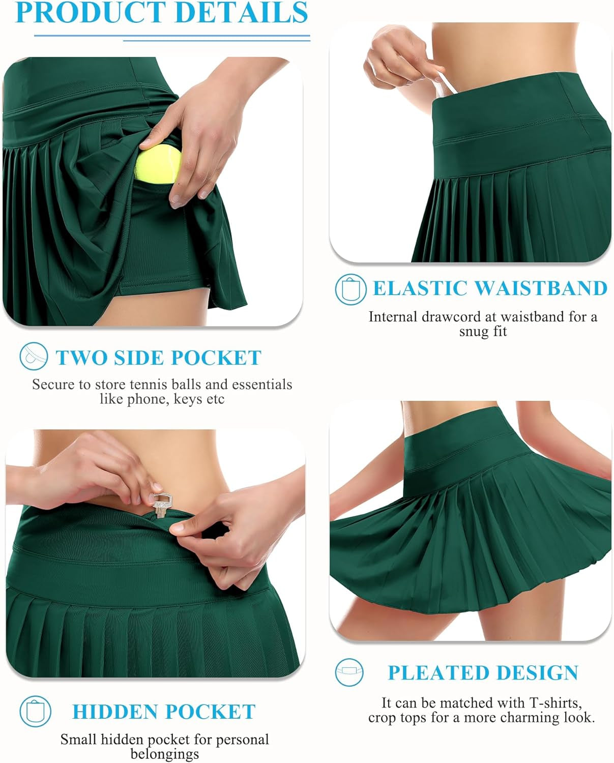 Pleated Tennis Skirt for Women with Pockets Shorts Athletic Golf Skirts Workout Sports Activewear Skort