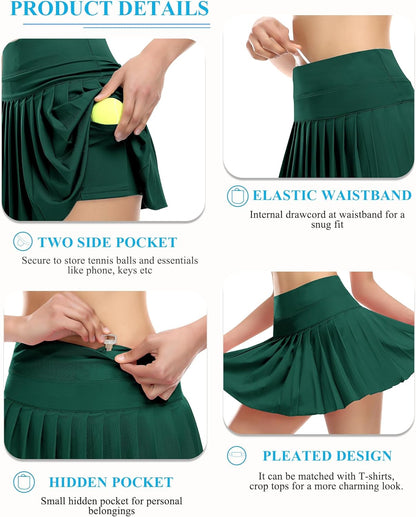 Pleated Tennis Skirt for Women with Pockets Shorts Athletic Golf Skirts Workout Sports Activewear Skort