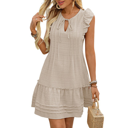 Casual solid color ruffled flying sleeve dress