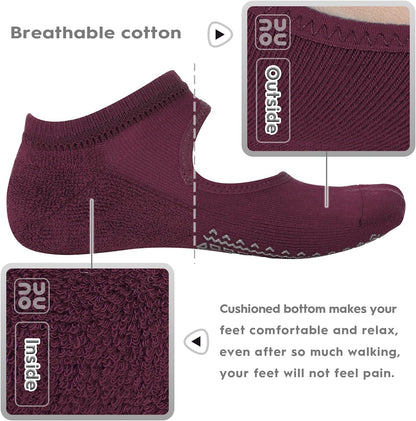 Non Slip Grip Yoga Socks for Women with Cushion for Pilates, Barre, Home