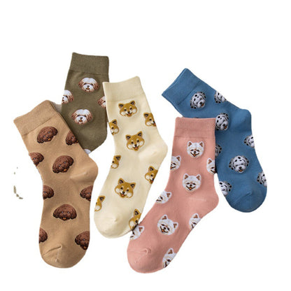 New Cute Cartoon Middle Tube Socks Creative Female Sokken Shiba Inu Dalmatian Malzis socks