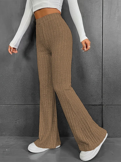 Fashionable and casual solid color micro flared high waisted pants for women