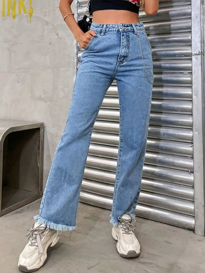 Cowboy pants women's fashion simple and easy to wear slim fit slim and slightly flared