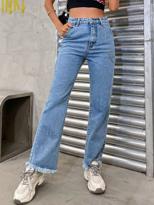 Cowboy pants women's fashion simple and easy to wear slim fit slim and slightly flared