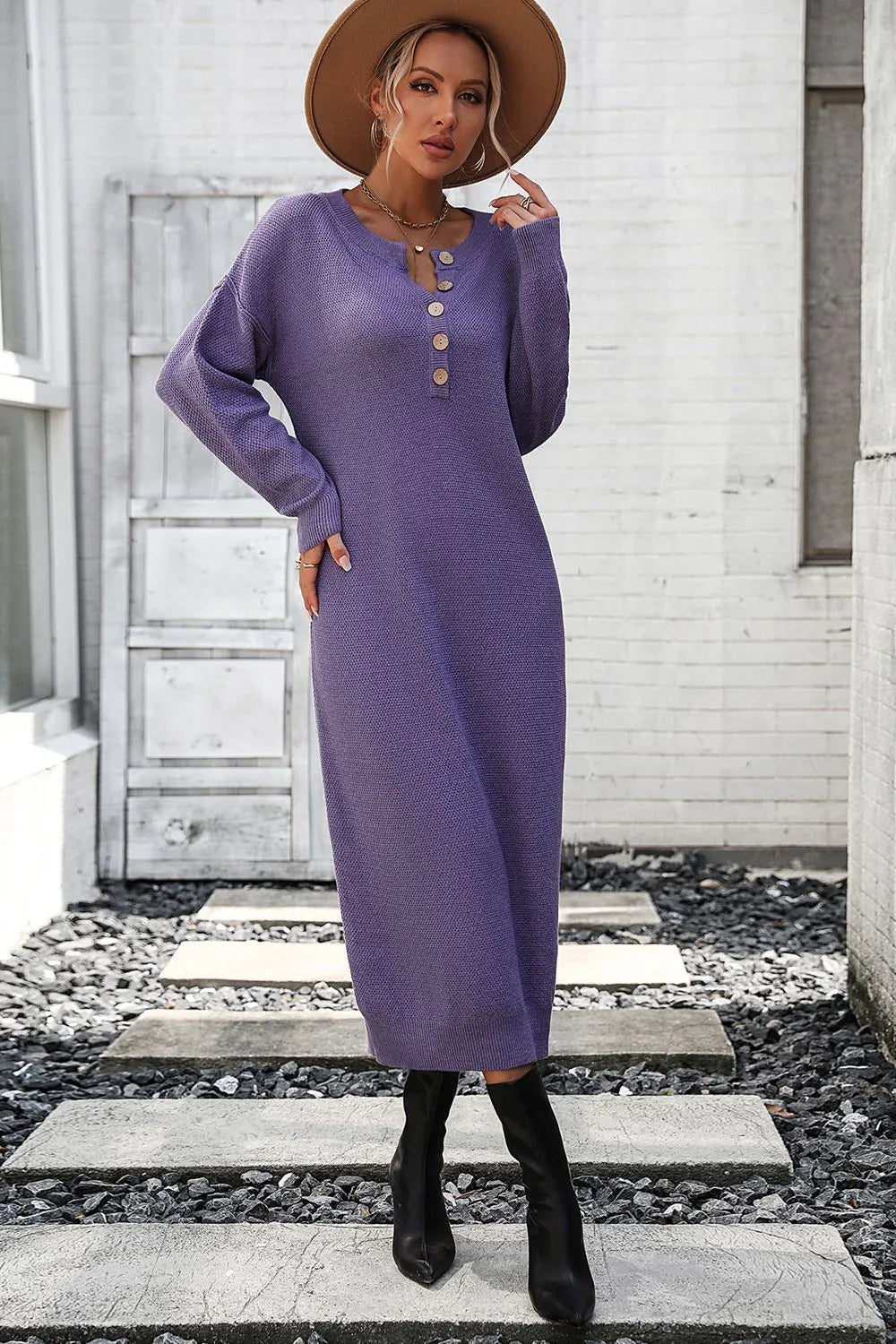 Button knit sweater dress fashionable temperament commuting women's sweater women