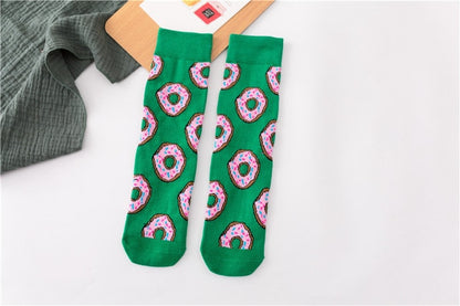 Women Socks Funny Cute Cartoon Fruits Banana Avocado Lemon Egg Cookie Donuts Food Happy Japanese Harajuku skateboard Socks