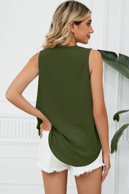 Solid color chiffon shirt loose V-neck pullover sleeveless top vest