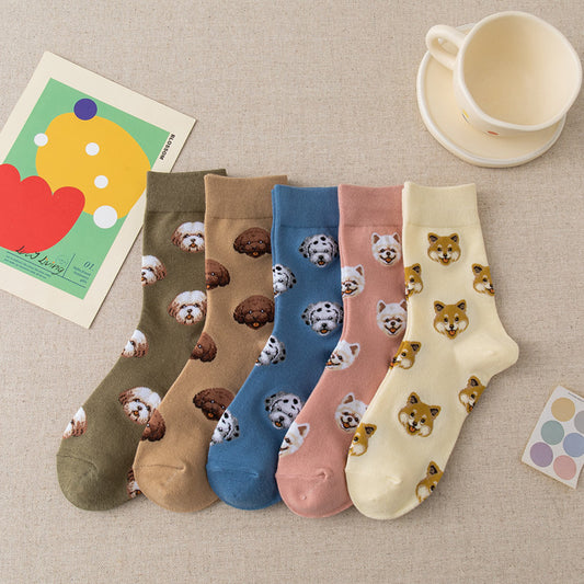 New Cute Cartoon Middle Tube Socks Creative Female Sokken Shiba Inu Dalmatian Malzis socks