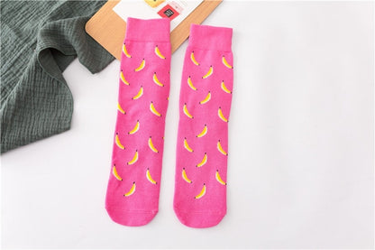 Women Socks Funny Cute Cartoon Fruits Banana Avocado Lemon Egg Cookie Donuts Food Happy Japanese Harajuku skateboard Socks