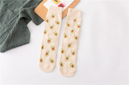 Women Socks Funny Cute Cartoon Fruits Banana Avocado Lemon Egg Cookie Donuts Food Happy Japanese Harajuku skateboard Socks