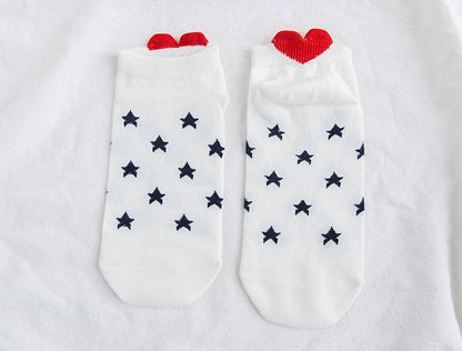 Women 3D Ear socks Red Heart Pattern With big eyes Cute Campus Simple Basic Fresh Female Sokken Happy Socks Sweet girls