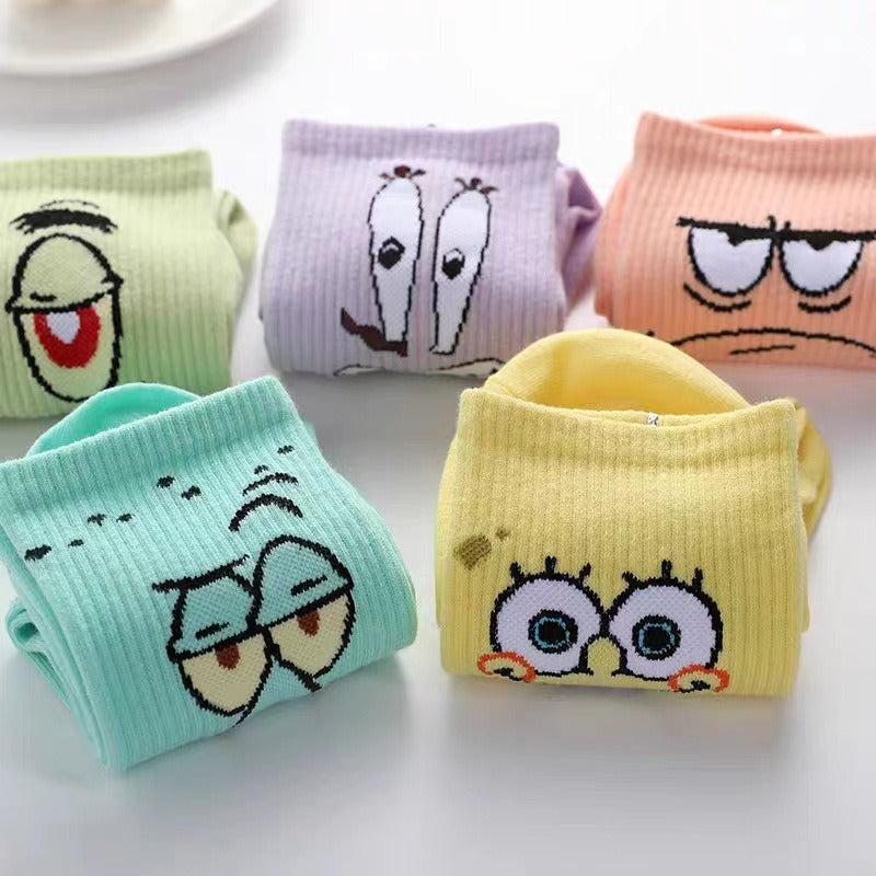 Colored cartoon long tube socks for autumn and winter SpongeBob SquarePants funny mid tube socks