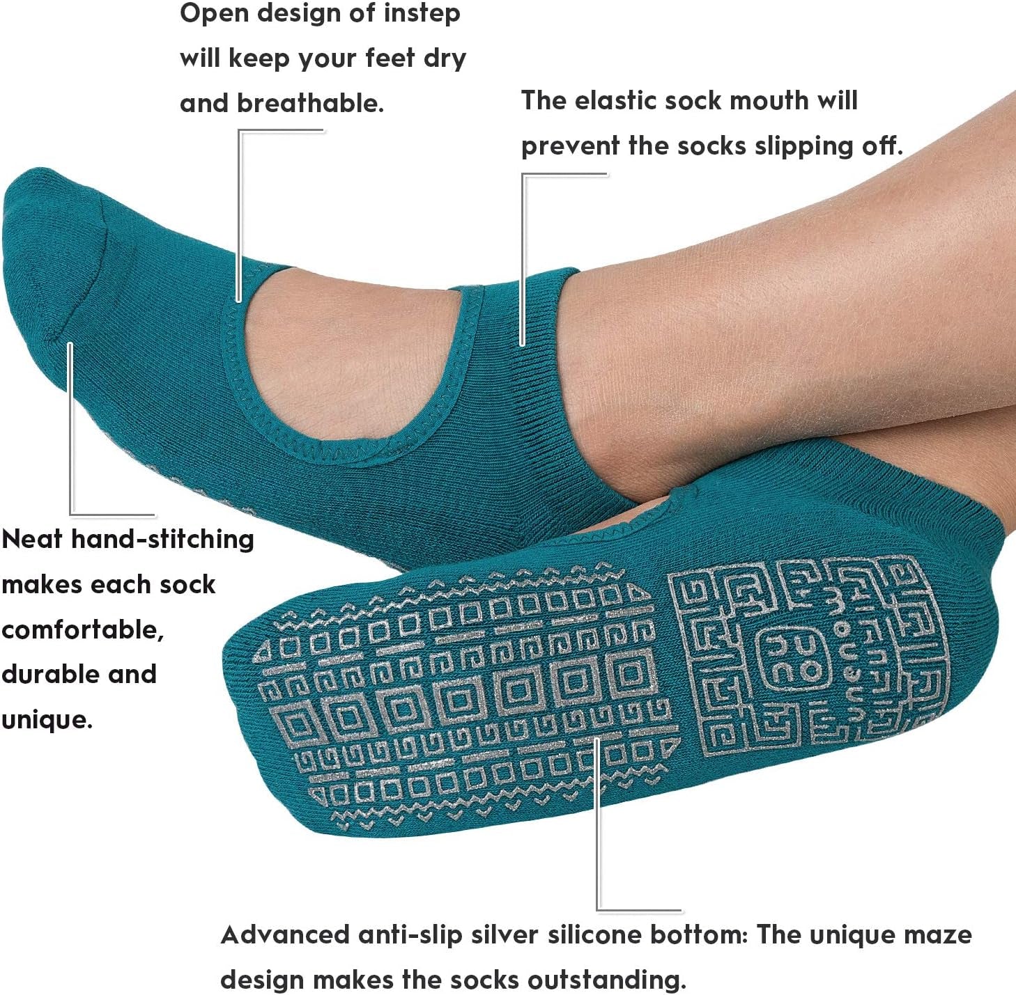 Non Slip Grip Yoga Socks for Women with Cushion for Pilates, Barre, Home
