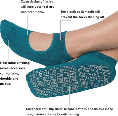 Non Slip Grip Yoga Socks for Women with Cushion for Pilates, Barre, Home