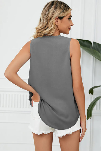 Solid color chiffon shirt loose V-neck pullover sleeveless top vest