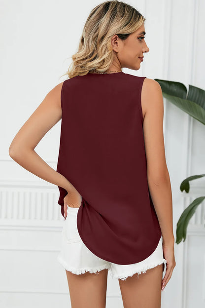 Solid color chiffon shirt loose V-neck pullover sleeveless top vest
