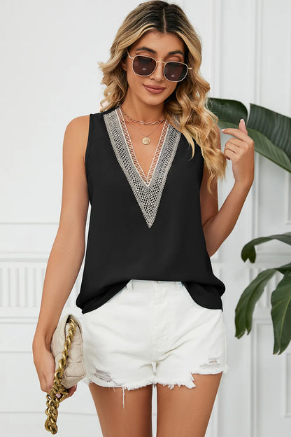 Solid color chiffon shirt loose V-neck pullover sleeveless top vest