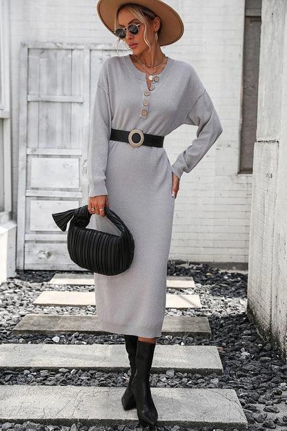 Button knit sweater dress fashionable temperament commuting women's sweater women
