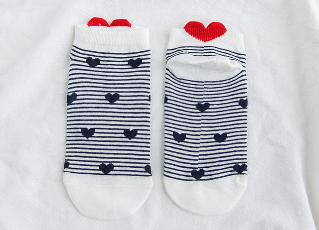 Women 3D Ear socks Red Heart Pattern With big eyes Cute Campus Simple Basic Fresh Female Sokken Happy Socks Sweet girls