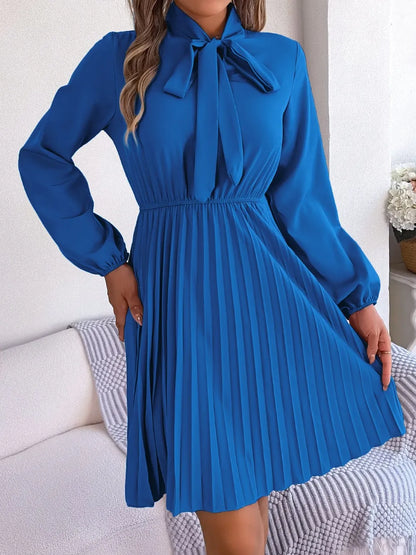 Spring and summer temperament tied waist long sleeved pleated skirt