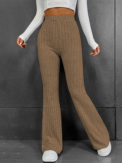 Fashionable and casual solid color micro flared high waisted pants for women