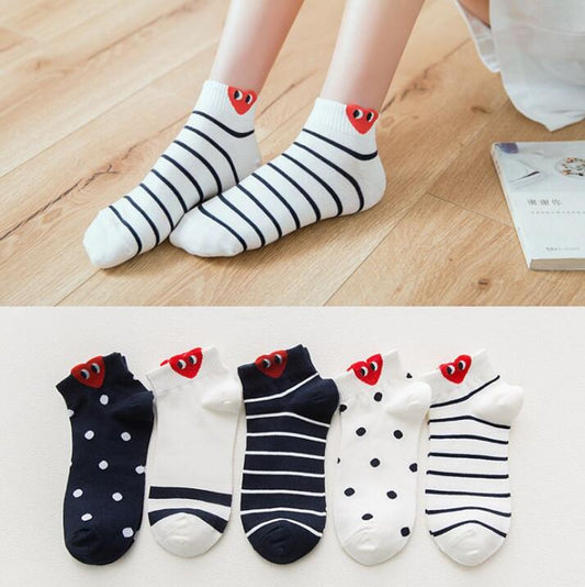Women 3D Ear socks Red Heart Pattern With big eyes Cute Campus Simple Basic Fresh Female Sokken Happy Socks Sweet girls
