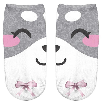 Thin 3D Digital Animal Printed Women's Socks Shallow Socks Adult Invisible Socks
