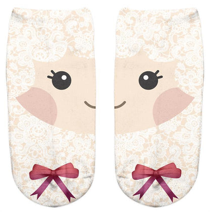 Thin 3D Digital Animal Printed Women's Socks Shallow Socks Adult Invisible Socks