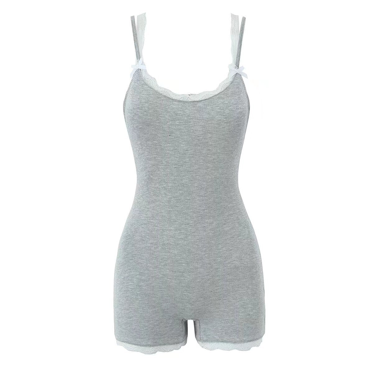 Two tone knitted sleeveless lace edge jumpsuit