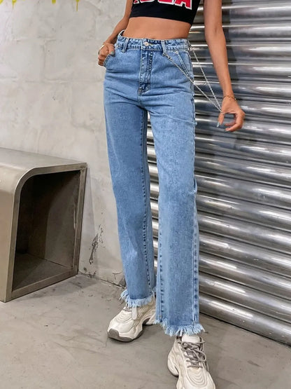 Cowboy pants women's fashion simple and easy to wear slim fit slim and slightly flared