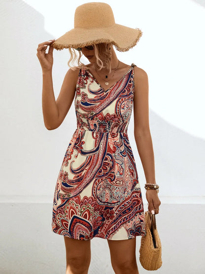 New knotted printed drawstring dress