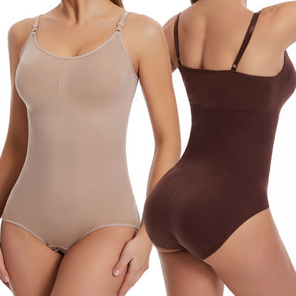 Body shaping bodysuit for women with abdominal compression buttons open cut underwear waist cinching and body shaping bodysuit