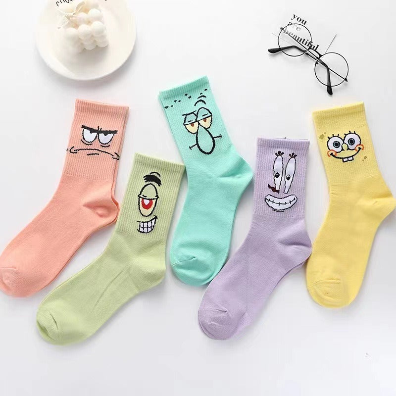 Colored cartoon long tube socks for autumn and winter SpongeBob SquarePants funny mid tube socks