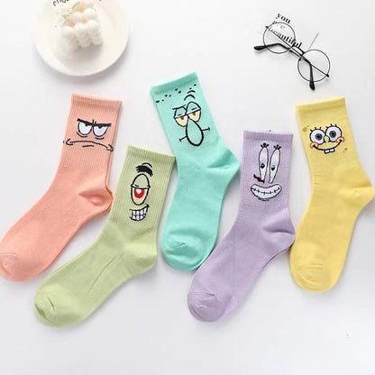 Colored cartoon long tube socks for autumn and winter SpongeBob SquarePants funny mid tube socks