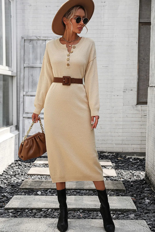 Button knit sweater dress fashionable temperament commuting women's sweater women
