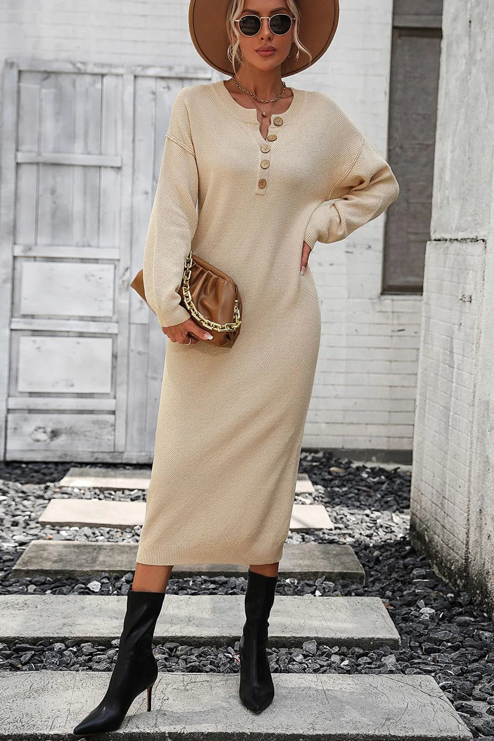 Button knit sweater dress fashionable temperament commuting women's sweater women