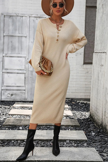 Button knit sweater dress fashionable temperament commuting women's sweater women
