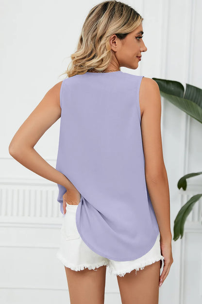 Solid color chiffon shirt loose V-neck pullover sleeveless top vest
