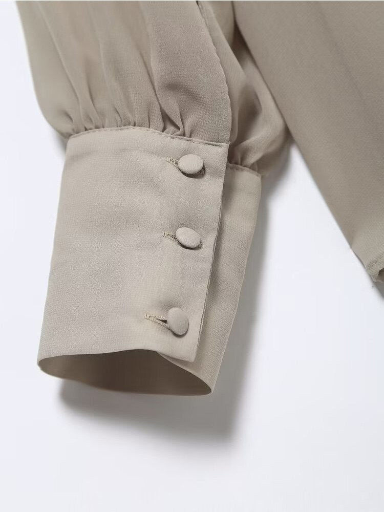 Women Solid Blouses Casual Long Sleeved Thin Tops Pockets Single Breasted T-Shirts Turn Down Collar Translucent Tops