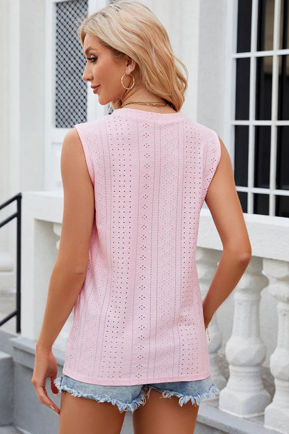 Solid color V-neck button loose vest sleeveless top for women